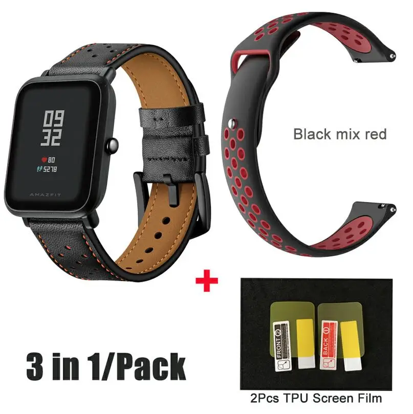 3в1/упаковка браслет Amazfeel для Amazfit Bip Bit Band Xiaomi Huami Aamazfit bip Xiaomi Youth Smartwatch ремешок 20 мм - Цвет: black n black red