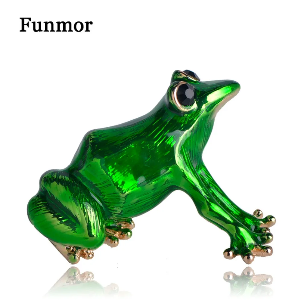 

FUNMOR Green Enamel Frog Shape Brooches For Women Kids Gifts Alloy Crystal Bag Shirt Decoration Lapel Pins Vivid Animal Brooch