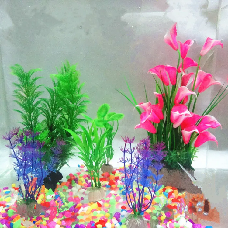 Большая скидка! 500 г аквариумный камень+ 5 шт пластиковые аквариумные искусственные растения аквариум трава цветочный орнамент Декор Пейзаж