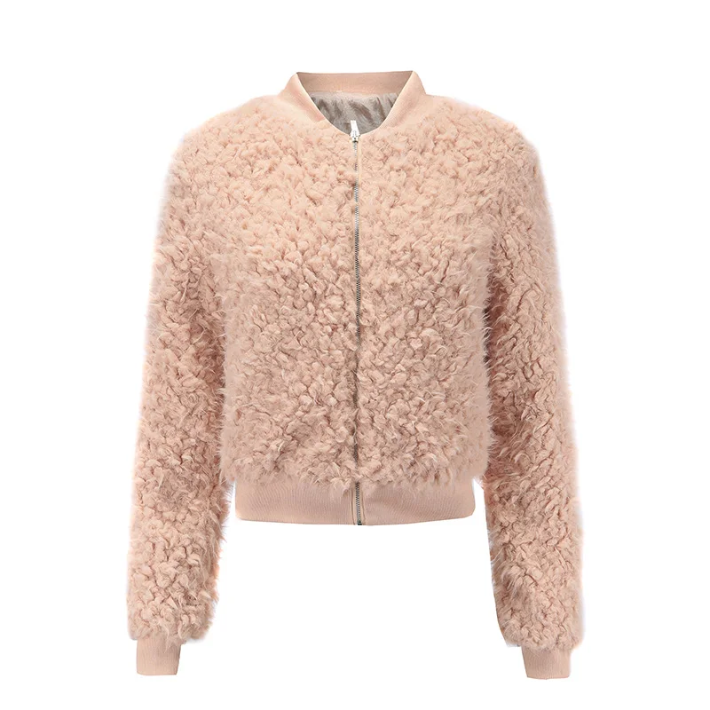 2018 Female Jacket Plush Stitching BF Baseball Uniform Zipper Jacket Short Coat Woman's Jacket Coats