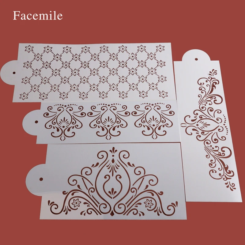 

Facemile 4Pcs/Set Princess Lace Gift Stencil Set Gift Craft Stencils Gift Border Stencils Set Decorating Gift Stencil 54005