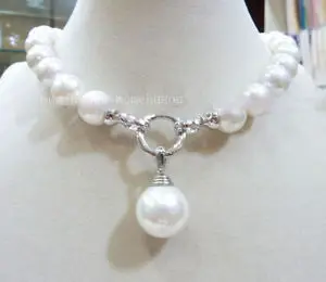 

Authentic Jewelry 12MM WHITE ROUND SOUTH SEA SHELL PEARL NECKLACE Women Wedding shipping CZ Crystal stone gems