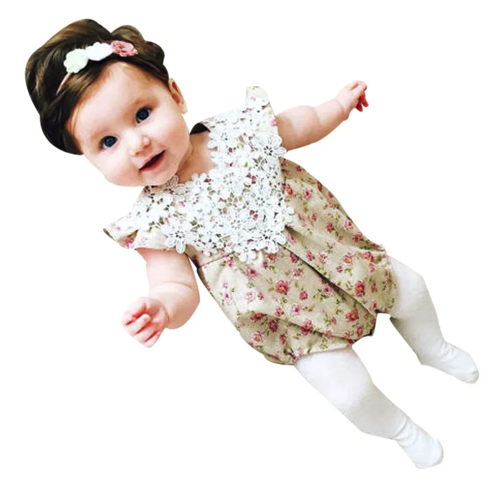 Newborn Toddler Cute Baby Girls Infant Floral Lace Sleeveless Clothes Jumpsuit Bodysuit Casual Daily Shopping Party