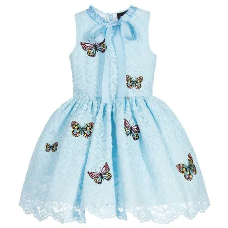 Dresses new cotton girls dress Children's Clothing A-line sleeveless o-neck Knee-length summer cute lace dress 2017 new hot blue