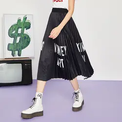 Toyouth Лето 2019 г. резиновая талия плиссированные юбки для женщин Мода Письмо юбка средней длины с узором повседневное для
