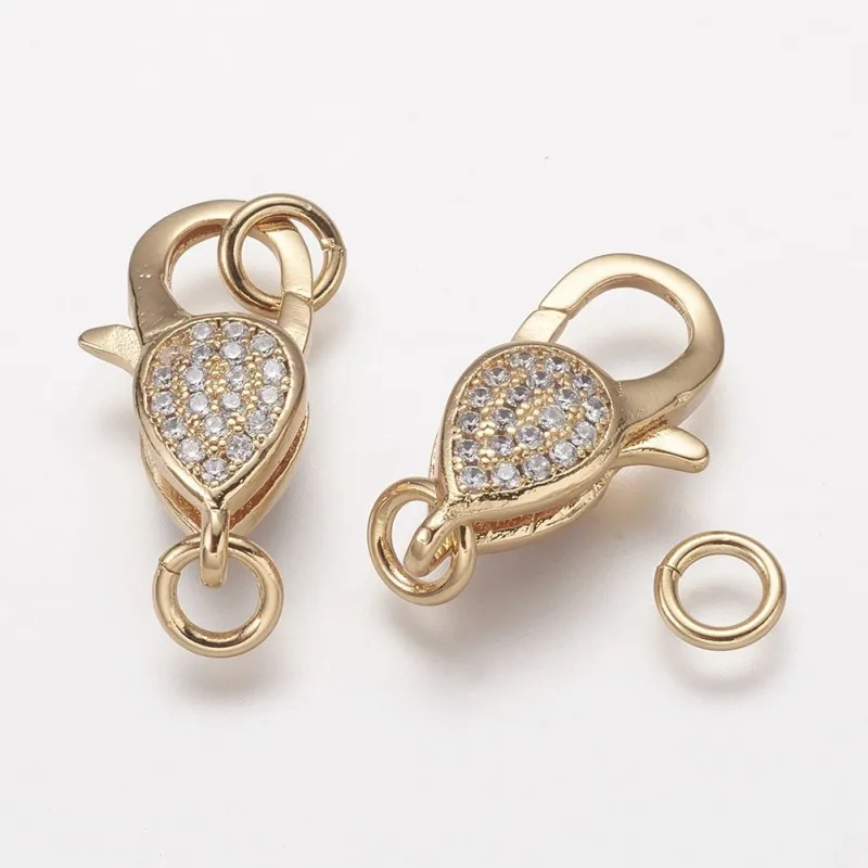 

10 sets Brass Micro Pave Grade AAA Cubic Zirconia Lobster Claw Clasps DIY Jewelry Making Supplies Drop Gold Platinum Plated 20mm