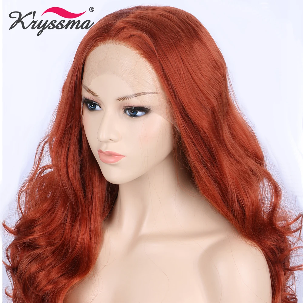 Медный красный оранжевый парик синтетический парик фронта шнурка длинные волнистые парики для женщин часть высокотемпературное волокно