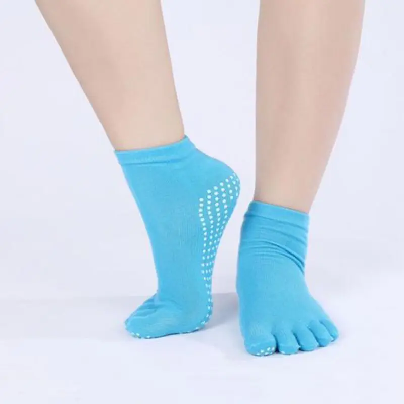 1 пара, женские носки для йоги, Нескользящие, массажные с резиновым покрытием, теплые носки для фитнеса, гимнастики, танцев, спорта, упражнений, босиком - Цвет: Blue