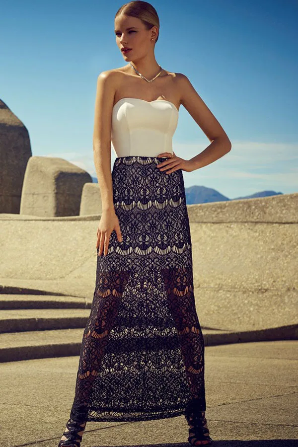2015 Lace Maxi Skirt With Bandeau Two Piece Skirt Set YL60128 Free Shipping 2 Piece Set Women