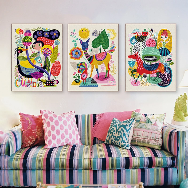 

Nordic Style Kids Room Decoration Posters Cartoon Alpaca Deer Horse Animals Posters And Prints Wall Art Picture For Nursery Bbay