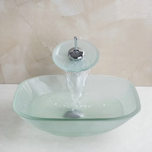 KEMAIDI матовая квадратная стеклянная миска для раковины ванной комнаты декор художественный Умывальник с водопадом кран из закаленного стекла набор для раковины ванной комнаты
