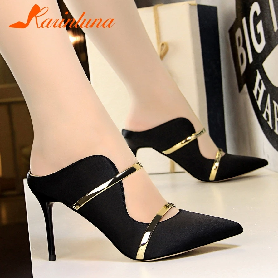 

KARINLUNA New Big Size 34-40 Thin High Heels Pointed Toe Shallow Slip On Hollow Shoes Woman Casual Party Sexy Summer Pumps 2019