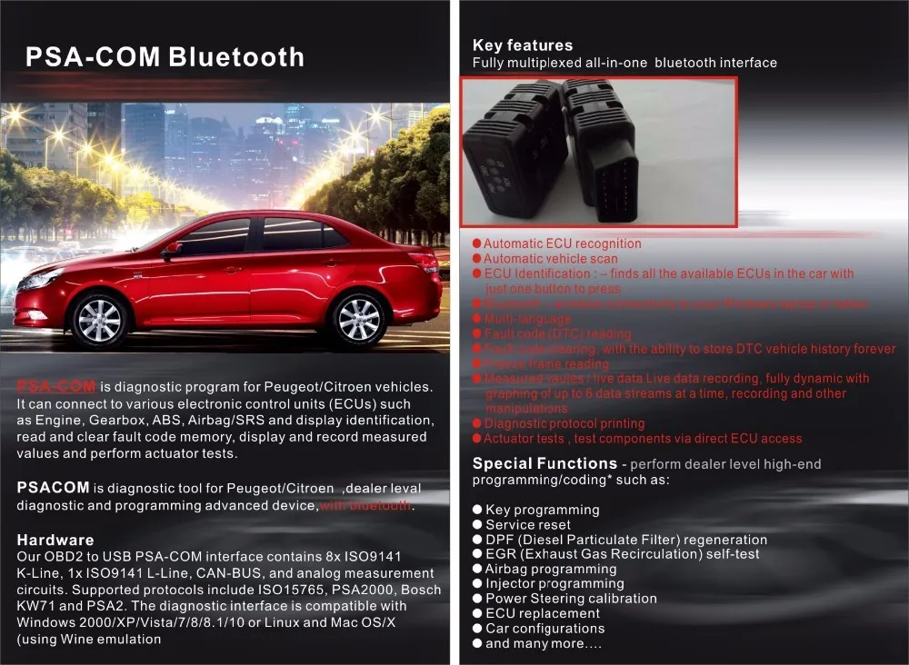 Новинка для Citroen для peugeot для PSA-COM Bluetooth интерфейс OBD2 автомобильный диагностический инструмент PSACOM Bluetooth ECU ключ программист