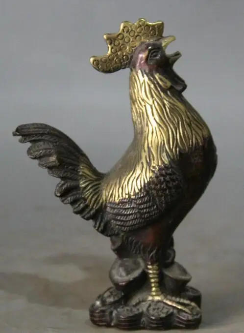 

S0796 Chinese Bronze Gold Zodiac Year Cock Rooster chicken chook Wealth Rich Statue