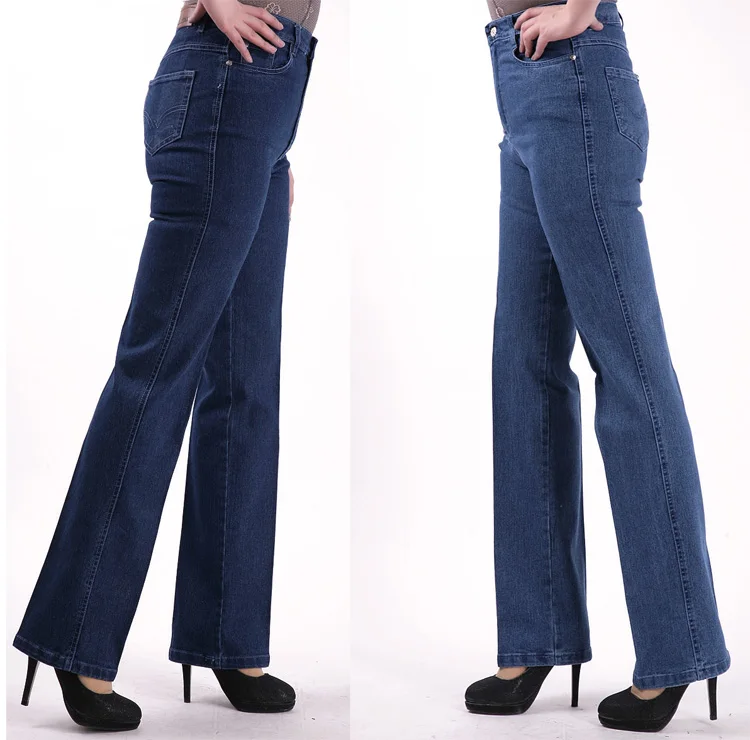 2016 Fashion Women s Straight Jeans Mid Waist Blue Solid Denim Pants Female Classic Loose Legs
