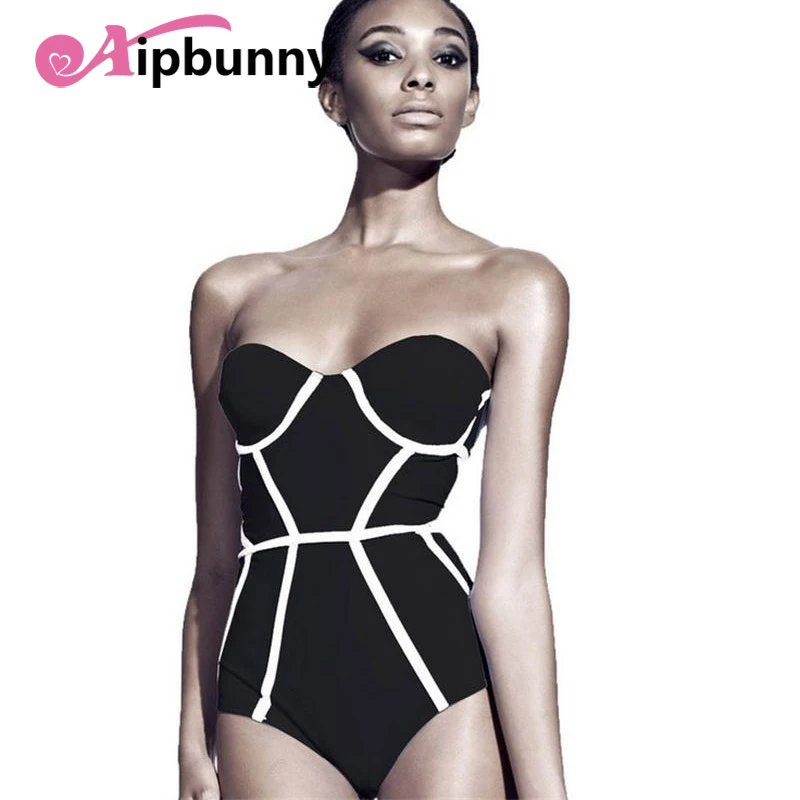 

Aipbunny 2018 Bandeau Halter Black Bodybuilding Monokini Trikini One-Piece Swimsuit Women Slim Swimwear BodySuit Bathing Suit