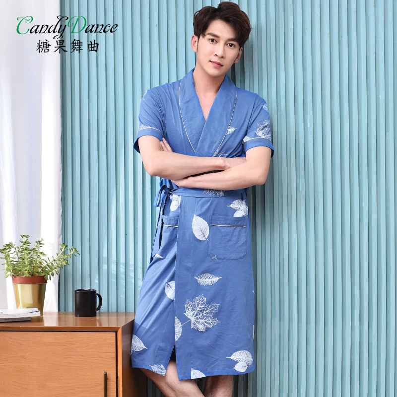 Robe male summer 100 cotton short sleeve bathrobes long design plus