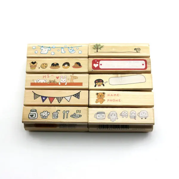 

Vintage Retro Cute Cartoon Pattern Long Wood&Rubber Seal Stamper Signeter Craft DIY