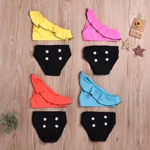 Летние Одежда для детей; малышей; девочек одноцветное купальники с оборками Купальник наряды Maillot De Bain Enfant Fille для девочек пляжный комплект купальная одежда