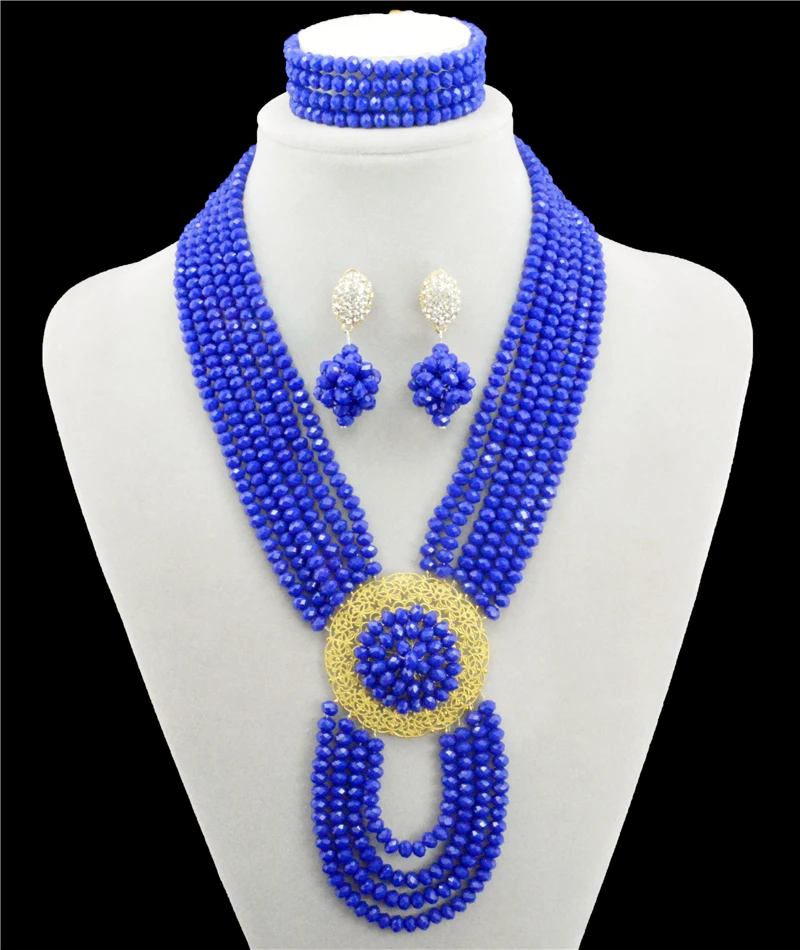 

Luxury Royal Blue African Nigerian Crystal Beads Necklace Fashion Wedding Set India Women Bridal Jewelry Set Free Shipping