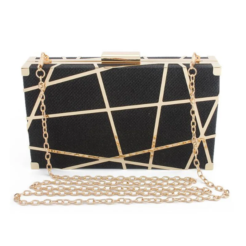 Модная женская вечерняя сумочка-клатч с геометрическим узором, женская сумка с металлической цепочкой, повседневные клатчи, сумочка для свадебной вечеринки, ZD1151 - Цвет: Black