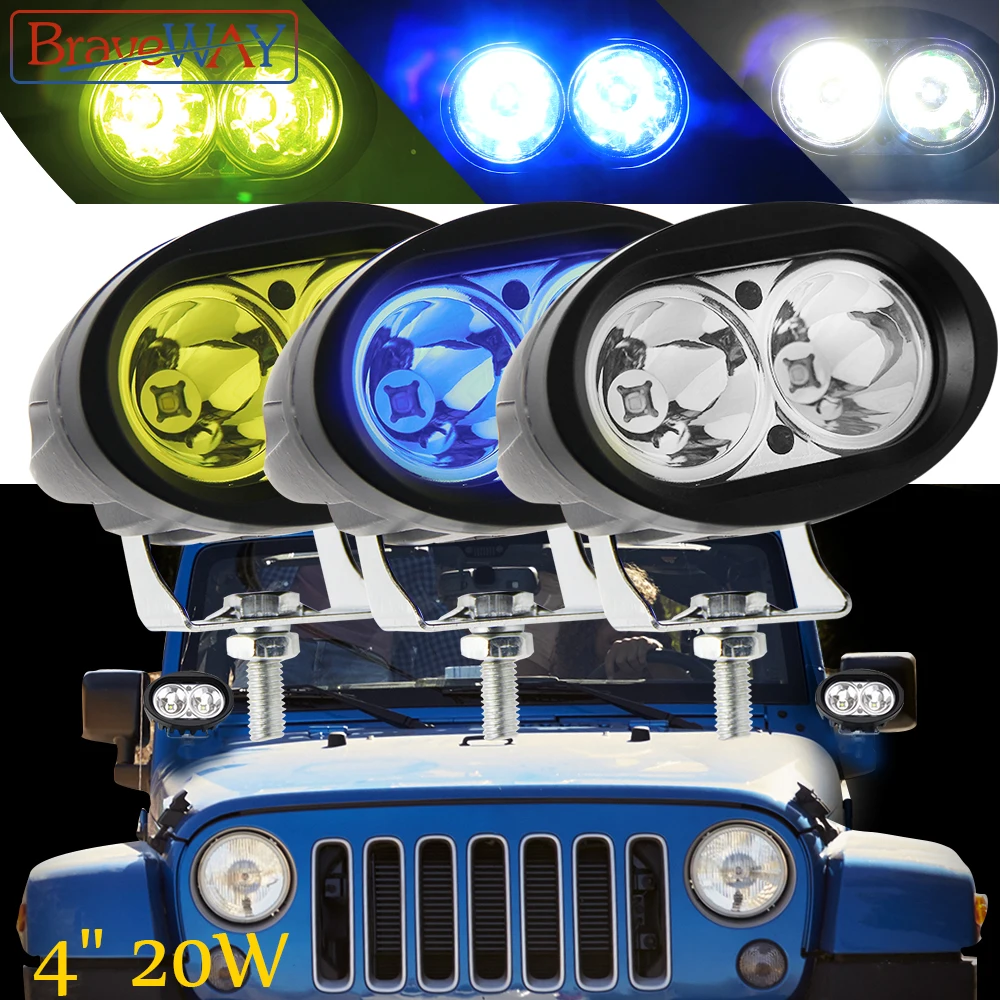 

BraveWay Waterproof 20W Flood/Spot Led Work Light Bar for Offroad Truck Car LED Work Light 12V for ATV Motor Bike Motorcycle