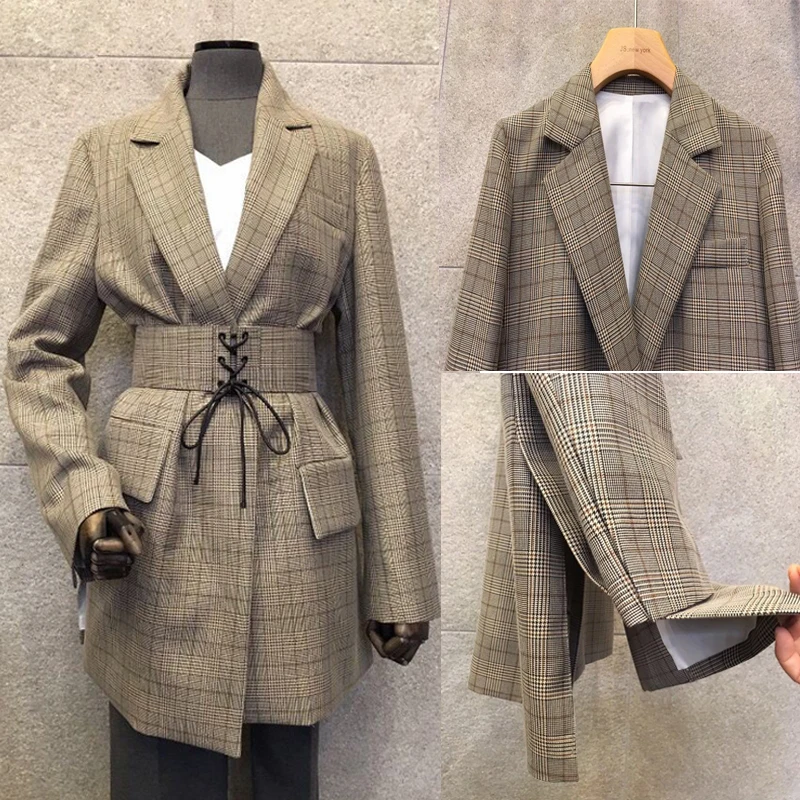 Весенний новый корейский вариант тонкого Ретро клетчатого маленького костюма