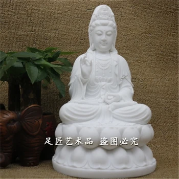 

30cm LARGE home family efficacious Talisman Mascot Guanyin the Buddha FENG SHUI White marble Hand engraving Sculpture statue
