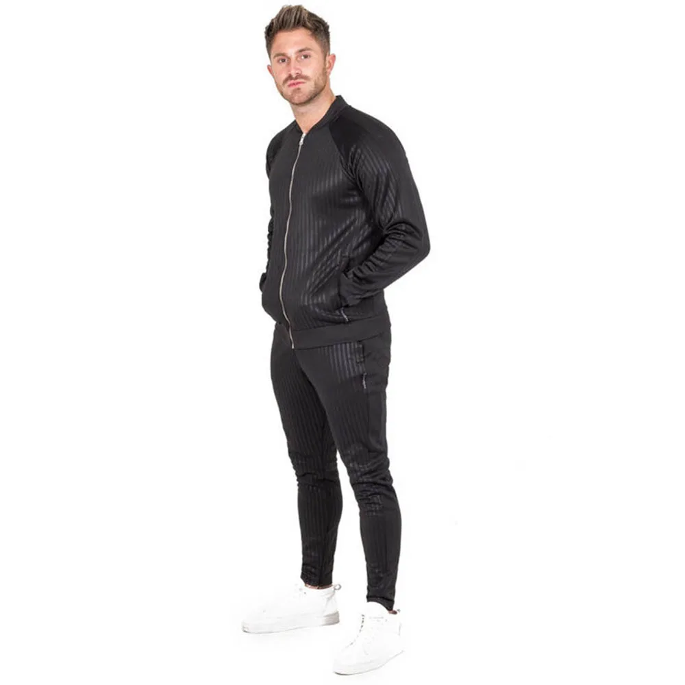 New Style Fashion Hot Men's Slim Fit Tracksuit Casual Skinny Stripe High Waist With Pocket Cotton Pants Long Trousers