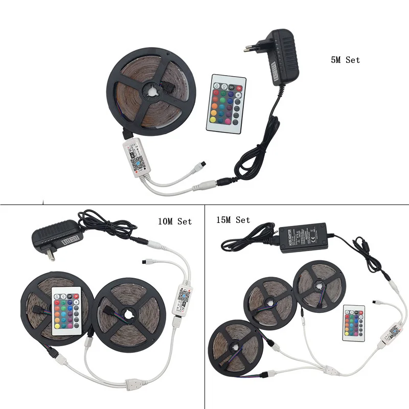 RGB Светодиодная лента светильник SMD 2835 5 м Водонепроницаемая RGB лента 12В лента Диодная Светодиодная лента s светильник Гибкая полоса лампа ИК wifi контроллер