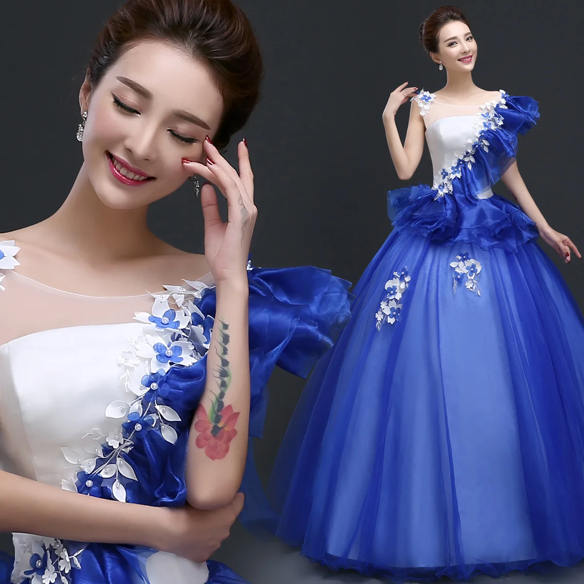 

Ruffled Blue Quinceanera Dresses Prom Party Dress Scoop Beaded Dance Ball Gown Vestidos De 15 Anos Sweet 16 Dresses