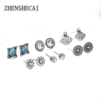Hot 11.11 Sales Fashion Stud Earrings For Women 20 Pairs/set Mixed Heart Flower Crystal Ear Studs Piercing Jewelry Wholesale 