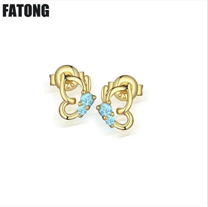 

925 Sterling Silver Stud Earrings New Simple Apatite Original Butterfly Earrings Women. J061