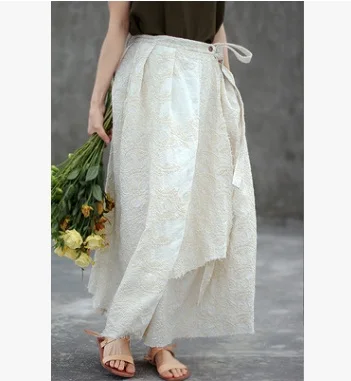 

New products listed summer of 2018, the original design of high-end sand wash 100% cotton linen loose big yards Women skirts