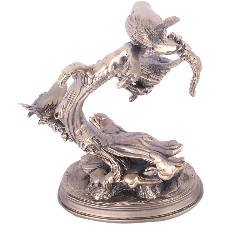 

Modern Resin Bird On Branch Figurine Ornaments Vintage Bronze Birds Statue Desktop Craft Home Living Room Decor Accessories Gift