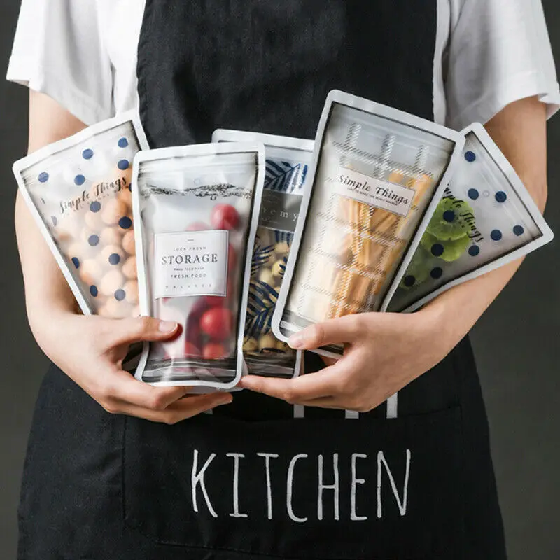 

4pcs Matte Clear Reusable Seal Silicone Food Fresh Bag Vacuum Sealer Fruit Meat Storage Bags Zip Lock Food Grade Pouch Bags