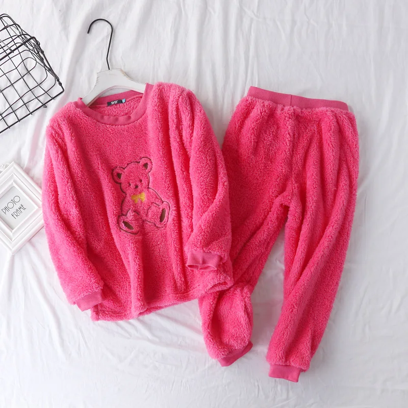 

Flannel Pajamas for Kids Winter Thick Warm Pijama Nighty Cute Sleepwear Boys Blue Girls Pink Pajama Set