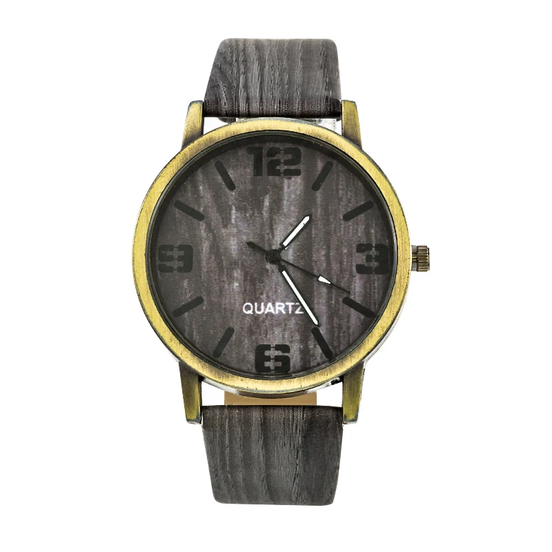 

Doreen Box PU Leather Quartz Wrist Watches Gray Coffee Color Wood Stripe Pattern Battery Included 24cm(9 4/8") long, 1 Piece