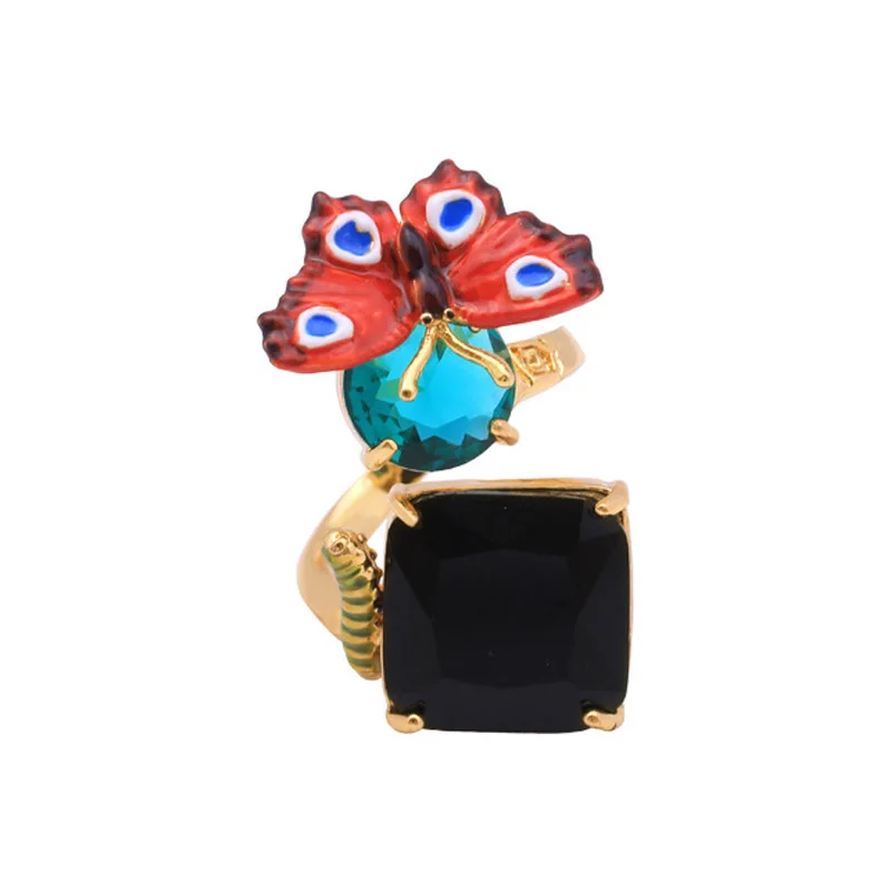 Enamel Glaze 2018 New Butterfly Gem Adjustable Rings For Women Pearl Charms Plant Fashion Party Jewelry Good Gift | Украшения и