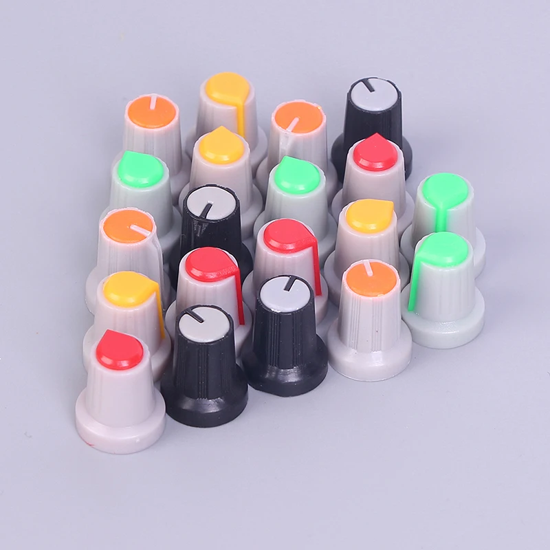 

20Pcs Potentiometer Rotary Knobs 6mm Plastic Threaded Knurled Potentiometer Knobs Caps 15*17mm random color