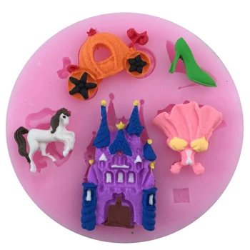 

Fairy Tale Pumpkin Car Horse Shoes Castle Skirt DIY Cooking Mold Wedding Cake Decorating Silicone Mould Fondant Tools E652