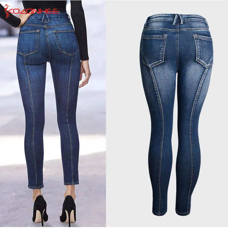 New Side Stripe Stretch Jeans Women High Wais unique design Jeans Elasticity Skinny pencil Women Jeans #124