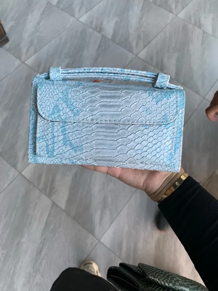 XMESSUN модный клатч из воловьей кожи на одно плечо сумка через плечо с узором «крокодиловая кожа» модная сумка с цепочкой - Цвет: Snake Blue White