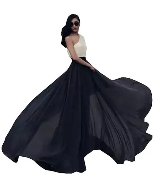 

Black Chiffon Maxi Mopping Floor Skirt Women Faldas Largas Jupe Longue 2016 Summer Saia Longa Womens Long Big Hem Beach Skirts