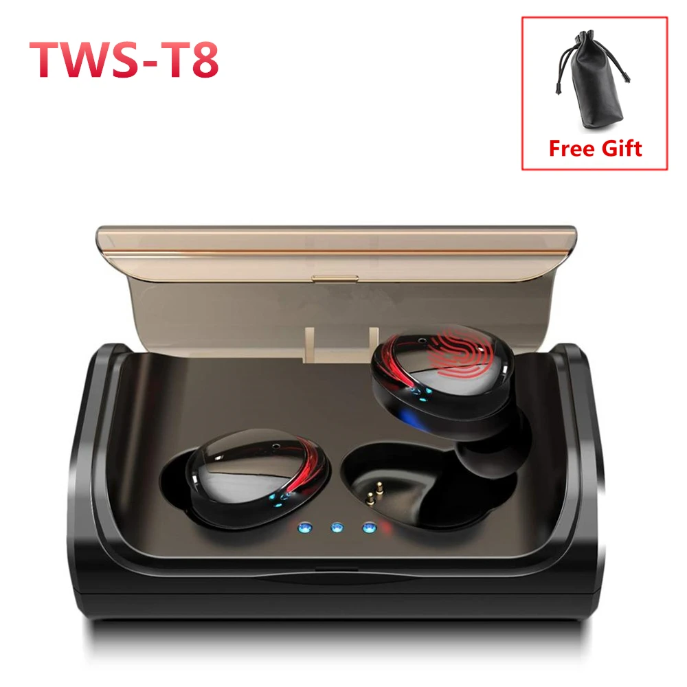 TWS T8 Bluetooth наушники настоящие беспроводные вкладыши бас стерео IPX6