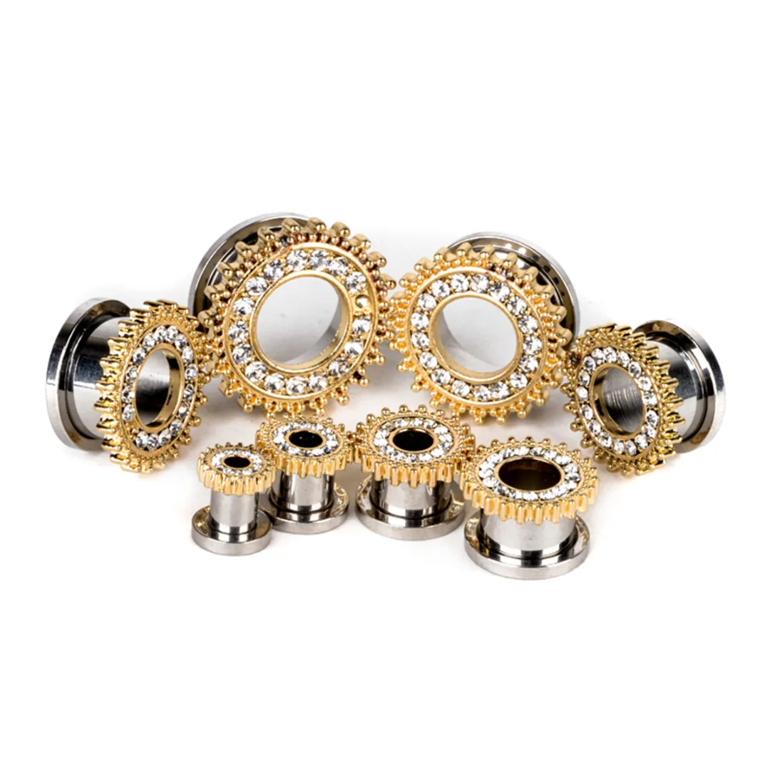 Ear Expander Body Piercing Jewelry 1 Pair Stainless Steel Crystal Flare Flesh Tunnel Ear Plugs Expander 6-20mm Ear Stretcher