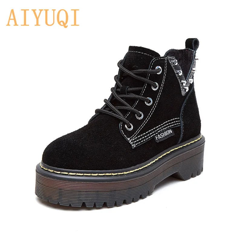 

AIYUQI Genuine leather British wind Martin boots female 2019 new autumn suede women ankle boots Casual booties women
