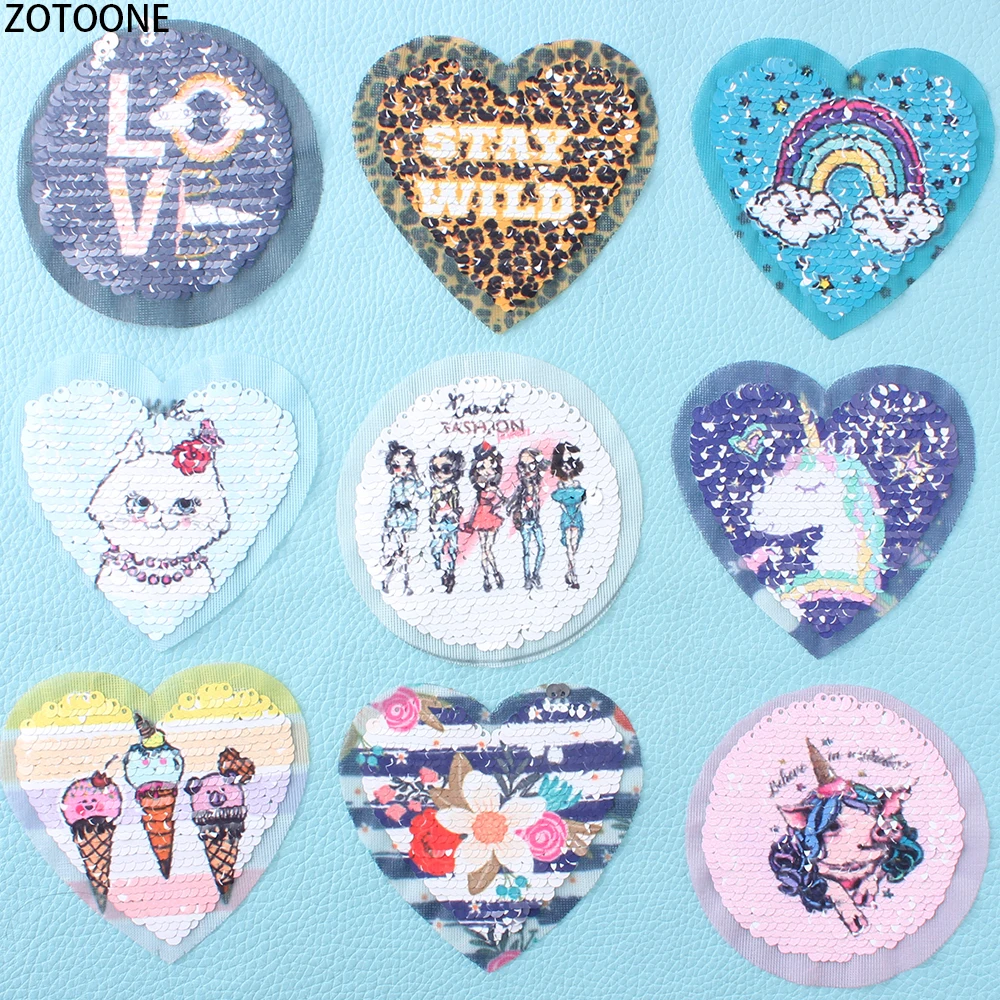 

ZOTOONE Unicorn Flowers Patches for Clothing Sewing Clothes Patches Application Reversible Sequin Jacket Badge Sticker for Craft