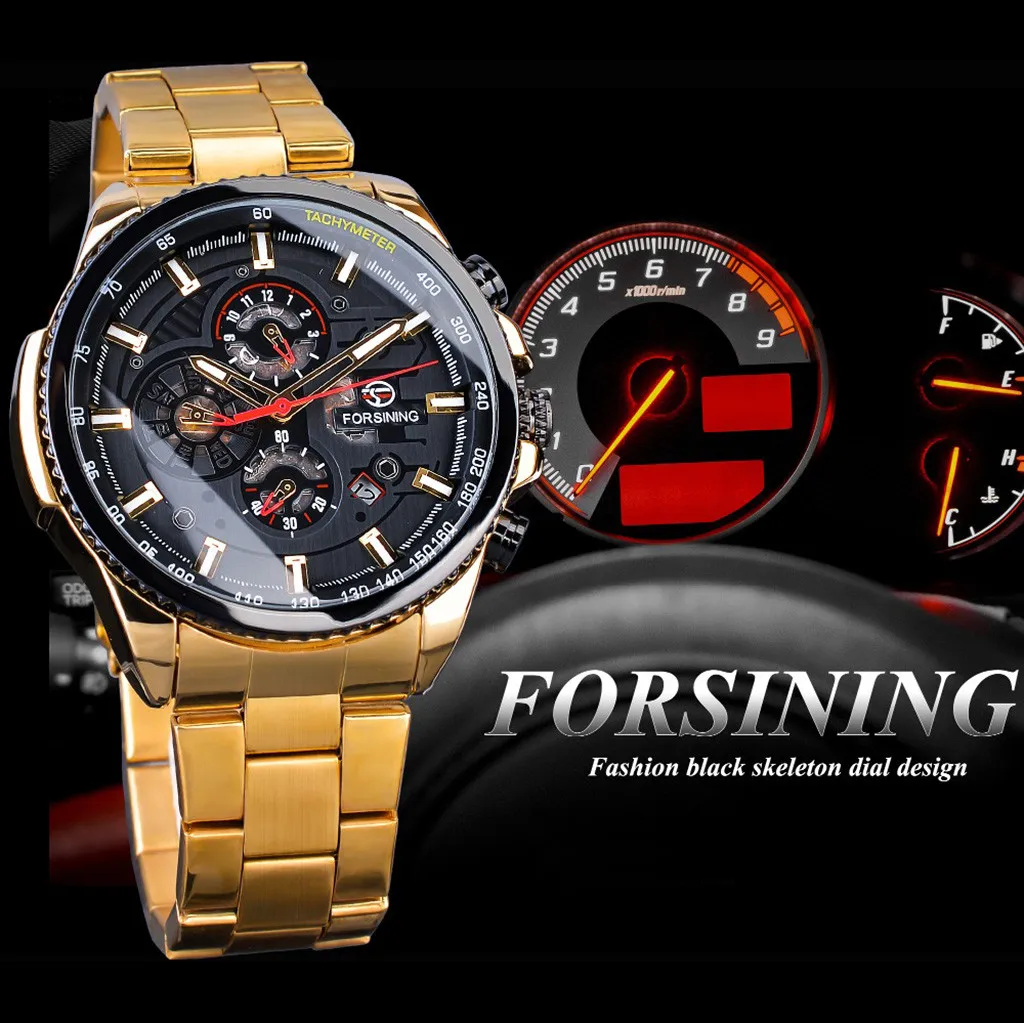 

Forsining Luxury Brand Men Watch Dashboard Three Eyes Six Stainless Steel Strap Needle Automatic Mechanical Men's Wrist Watches