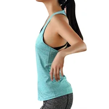 Летняя Сексуальная Женская свободная Спортивная тренировочная рубашка для бега фитнес-пота рубашка с бюстгальтером Топ спортивный жилет без рукавов